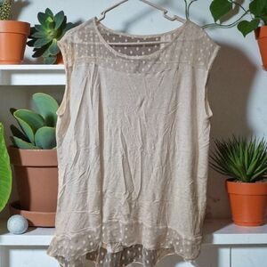 Marseille Cream Sleeveless Top Sheer Polka Dot Shoulder And Bottom Fairycore